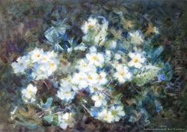 White Flowers (primroses) Oil Painting by Margaret Olrog Stoddart