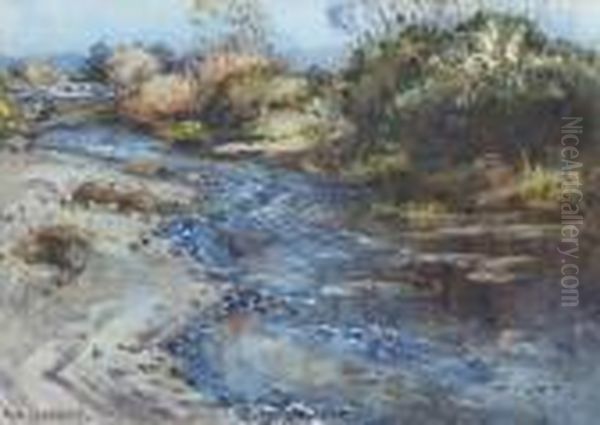 A Fast Flowing Stream Oil Painting by Margaret Olrog Stoddart