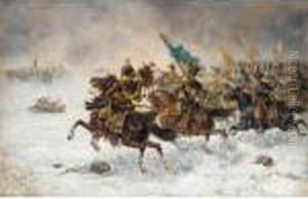 Charging Cossacks Oil Painting by Konstantin Stoilov