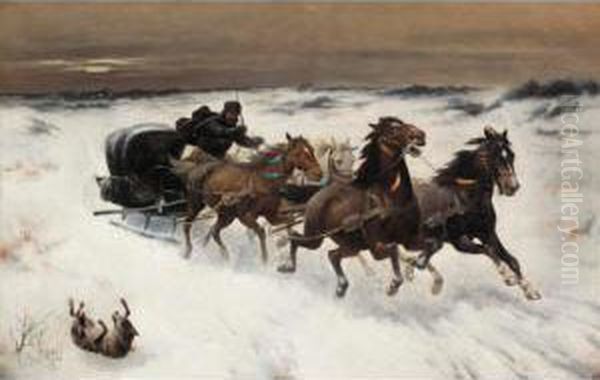 Racing Sledge Oil Painting by Konstantin Stoilov