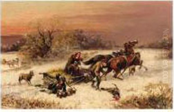 A Pair Of Hunting Scenes Oil Painting by Konstantin Stoilov