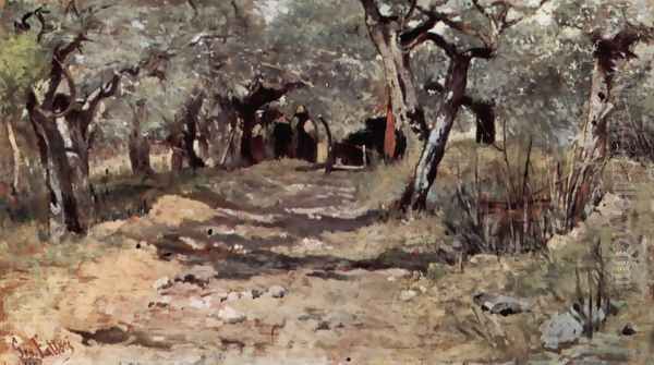 Dirt in the olive grove Oil Painting by Giovanni Fattori