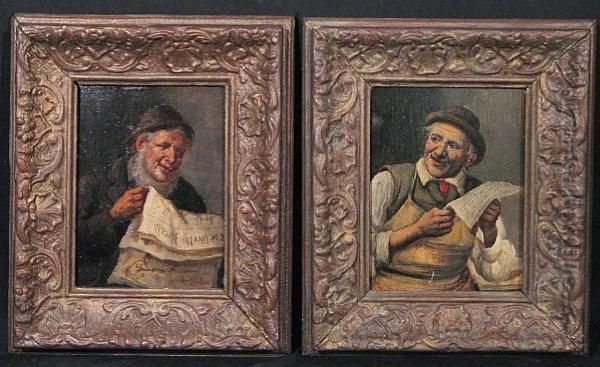 The News; An Amusing Letter (a Pair) Oil Painting by Carl Siegfried Stoitzner