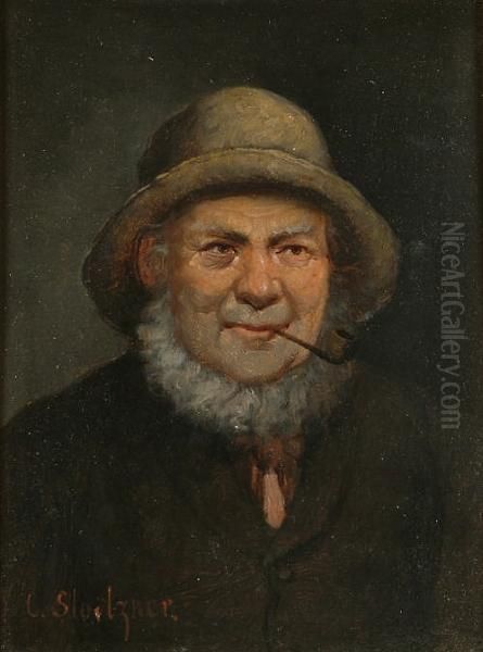 Portrait, Head And Shoulders, Of A Bearded Gentleman Smoking A Pipe; And A Companion Oil Painting by Carl Siegfried Stoitzner