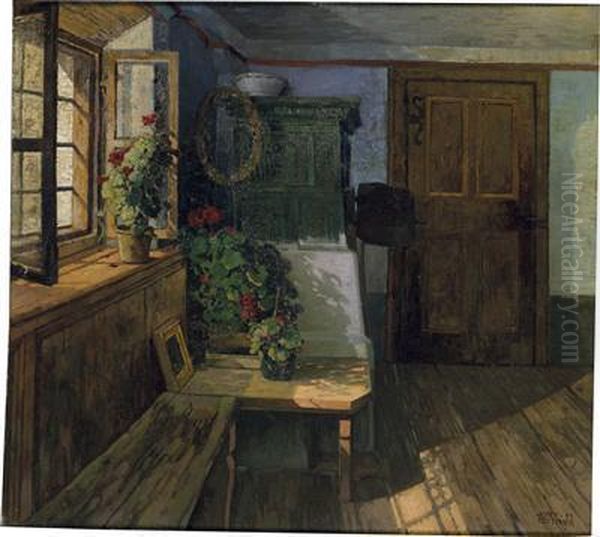 Sunshinein The Parlour Of A Farmhouse Oil Painting by Josef Stoitzner