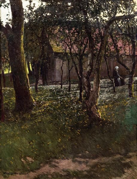 Bauerin Im Obstgarten Oil Painting by Josef Stoitzner