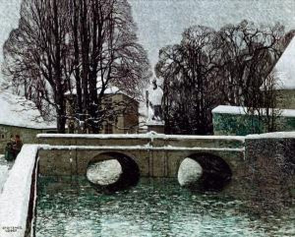 Winter Am Fluss Oil Painting by Josef Stoitzner