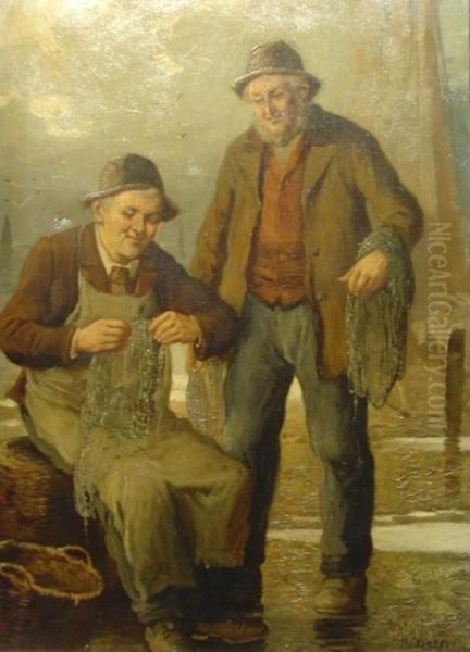 Fischer Beim Reparieren Der Netze Oil Painting by Josef Stoitzner