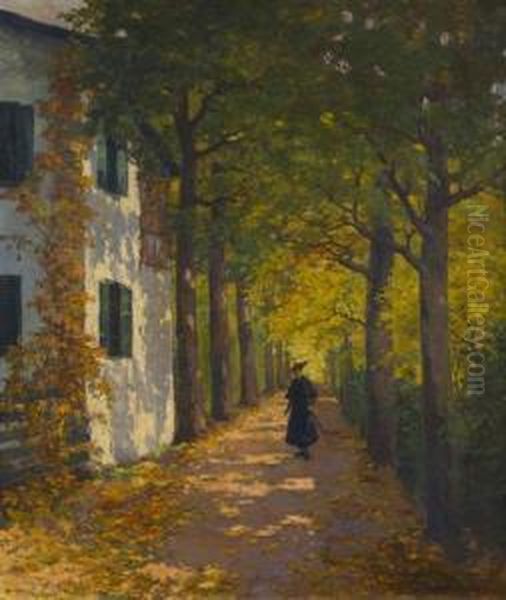 Autumn Promenade Oil Painting by Konstantin Stoitzner