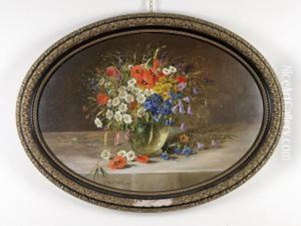 Wiesenblumenstrausin Vase Oil Painting by Konstantin Stoitzner