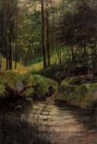 Waldbach Oil Painting by Konstantin Stoitzner