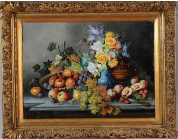  Importante Nature Morte Aux Fleurs Et Aux Fruits  Oil Painting by Konstantin Stoitzner