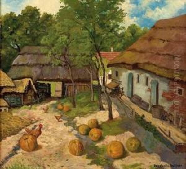 Bauernhof Im Burgenlandischen Lockenhaus Oil Painting by Konstantin Stoitzner