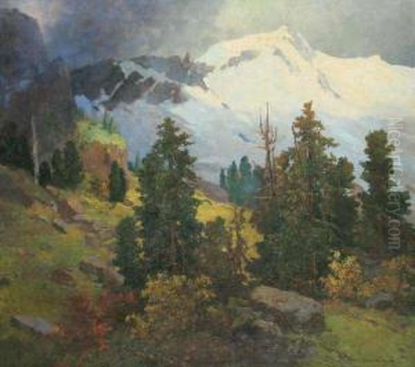 An Alpine Landscape Oil Painting by Konstantin Stoitzner