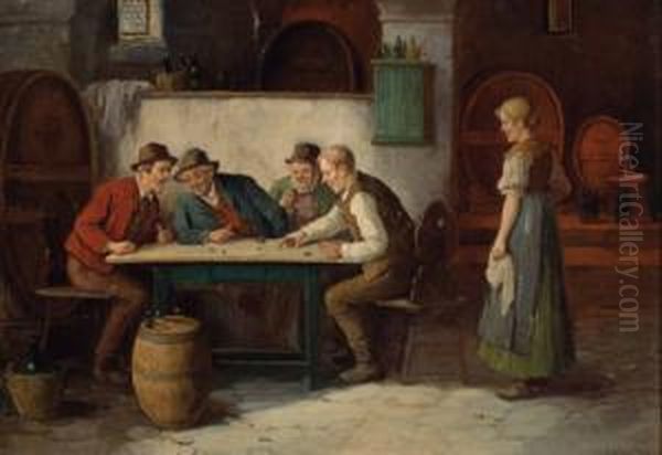 Wurfelspieler In Der Weinschenke Oil Painting by Konstantin Stoitzner