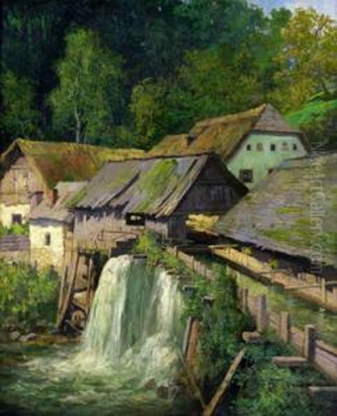 Waldhausen-muhle Oil Painting by Konstantin Stoitzner