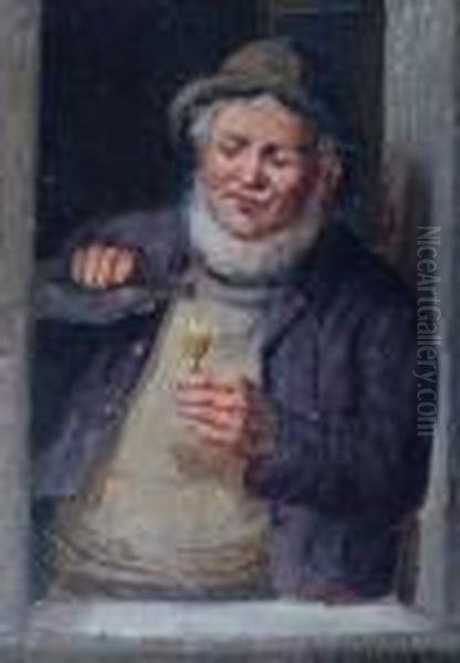 Old Fisherman; And Another, Old Man With Glass Of Wine Oil Painting by Konstantin Stoitzner