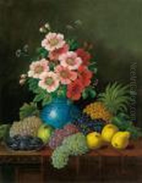 Still Life With Wine Grapes Oil Painting by Rudolf Stoitzner