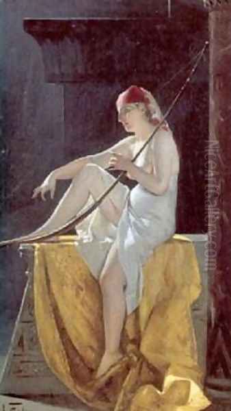 Egyptian Woman with a harp Oil Painting by Luis Ricardo Falero