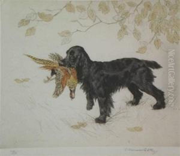 Spaniel With Pheasant Oil Painting by George Vernon Stokes