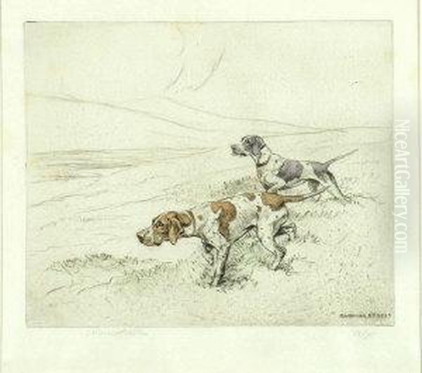 Two Pointers On A Moor - 
Coloured Etching, Signed Proof, No. 14 From An Edition Limited To 75. Oil Painting by George Vernon Stokes