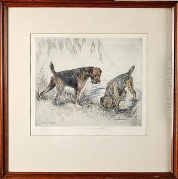 Terriers By A Pool Oil Painting by George Vernon Stokes