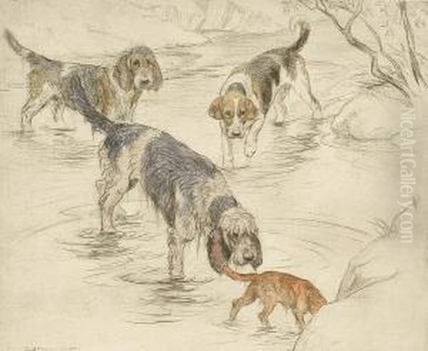 Border Terriers; Otter Hounds Oil Painting by George Vernon Stokes