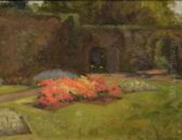 An Azalea Border, Crosby House, Carlisle Oil Painting by George Vernon Stokes