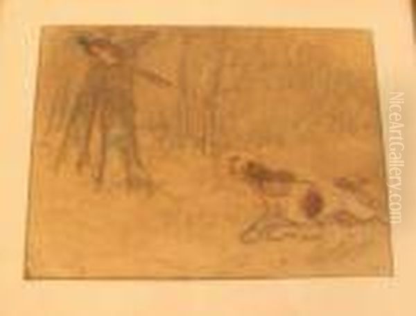 Spaniel Chasing A Pheasant Oil Painting by George Vernon Stokes