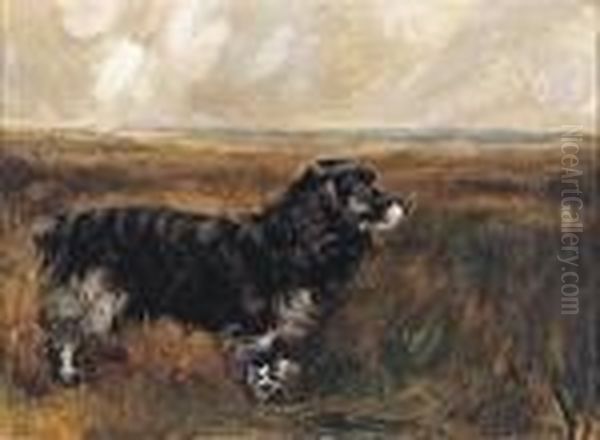 Sussex Spaniel In A Landscape Oil Painting by George Vernon Stokes