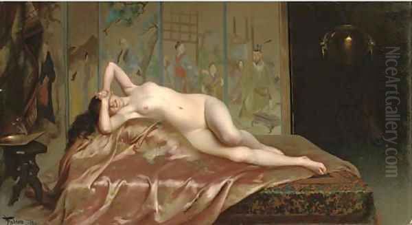 A reclining nude Oil Painting by Luis Ricardo Falero