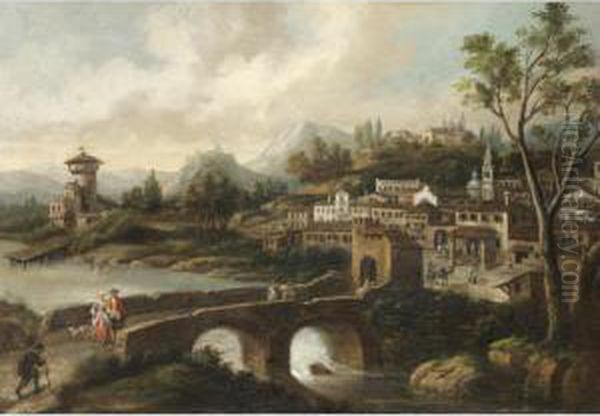 Veduta Di Citta Su Un Fiume Oil Painting by Antonio, Tonino Stom