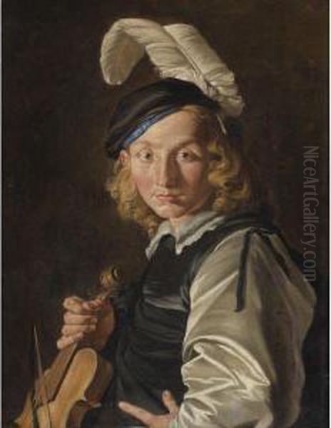 Young Man With A Fiddle Oil Painting by Matthias Stomer