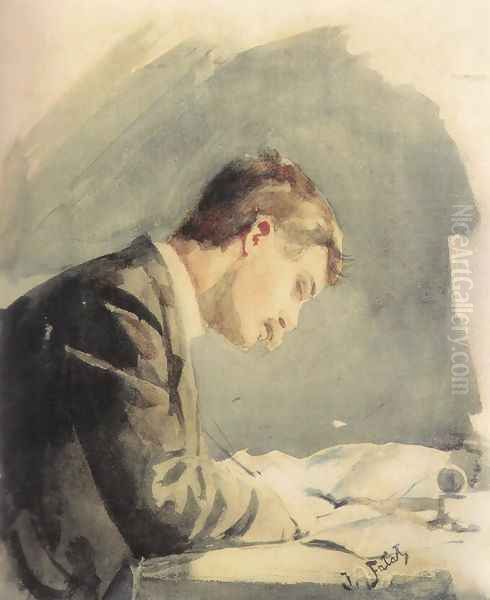 Self-Portrait at the Desk Oil Painting by Julian Falat