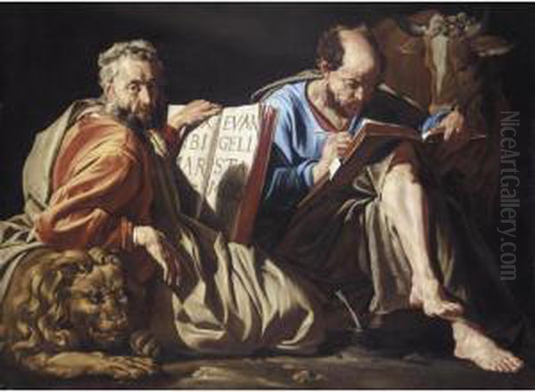 The Evangelists Saint Mark And Saint Luke Oil Painting by Matthias Stomer