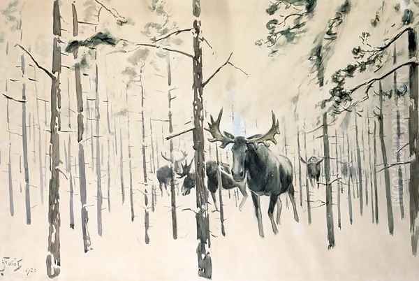 Moose, 1920 Oil Painting by Julian Falat