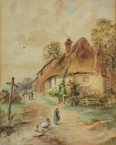 Thatched Cottages Oil Painting by Marcus Stone