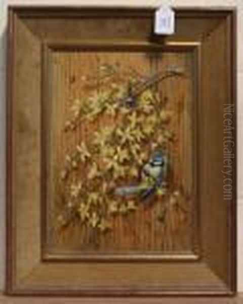 Bluetit On Forsythia Oil Painting by Marcus Stone