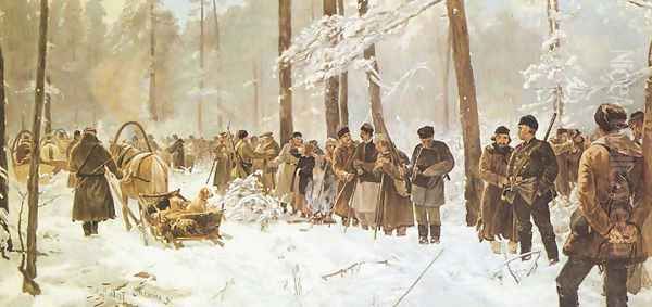 Hunting in Nieswieze Oil Painting by Julian Falat