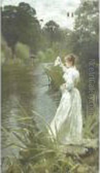 Lady In White Oil Painting by Marcus Stone