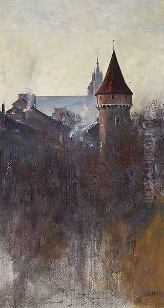 Cracow in the Morning Oil Painting by Julian Falat