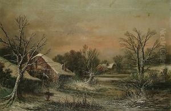 A Winter Landscape With A Watermill by William Stone