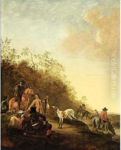 Huntsmen With Their Catch Returning From The Hunt Oil Painting by Dirck Willemsz. Stoop