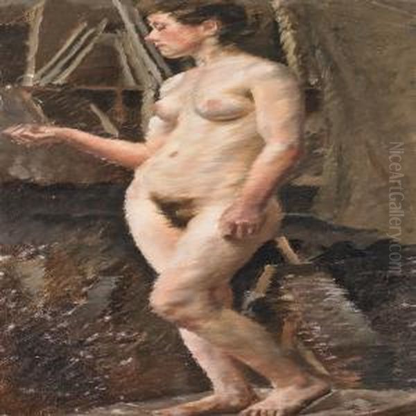 A Nude Study Oil Painting by Georg Stoopendaal