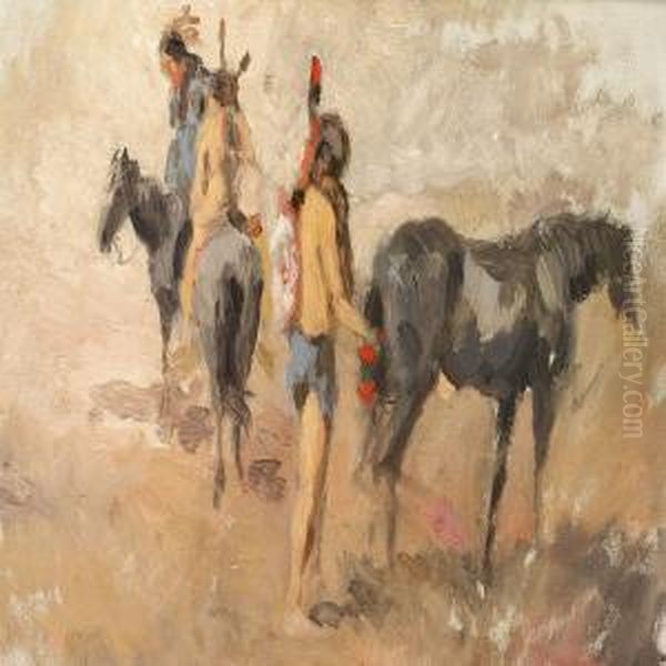 Indians With Their Horses Oil Painting by Georg Stoopendaal