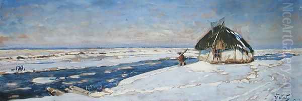 Winter in Osieku, c.1920 Oil Painting by Julian Falat