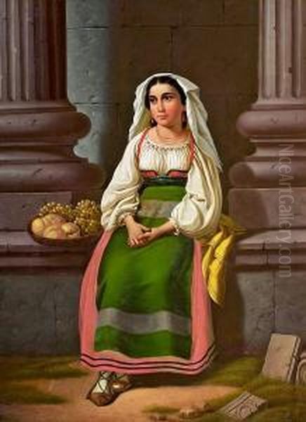 A Roman Girl Selling Fruit. Unsigned Oil Painting by Frederik Ludwig Storch