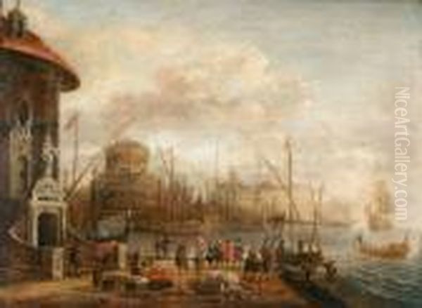 Vue De Port Mediterraneen Oil Painting by Jacobus Storck