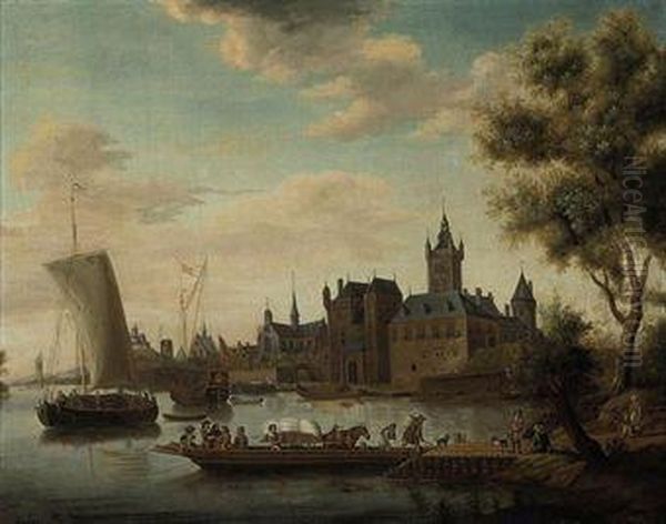 A Coastal Landscape With Shipping Beside A City Oil Painting by Jacobus Storck