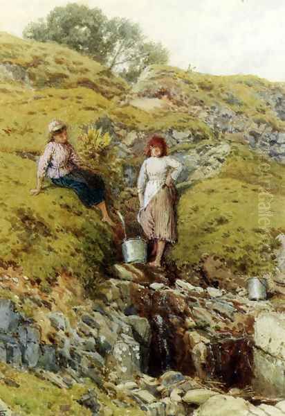 A Highland Burn, Balmacara, Near Kyle Of Lochalsh Oil Painting by Myles Birket Foster